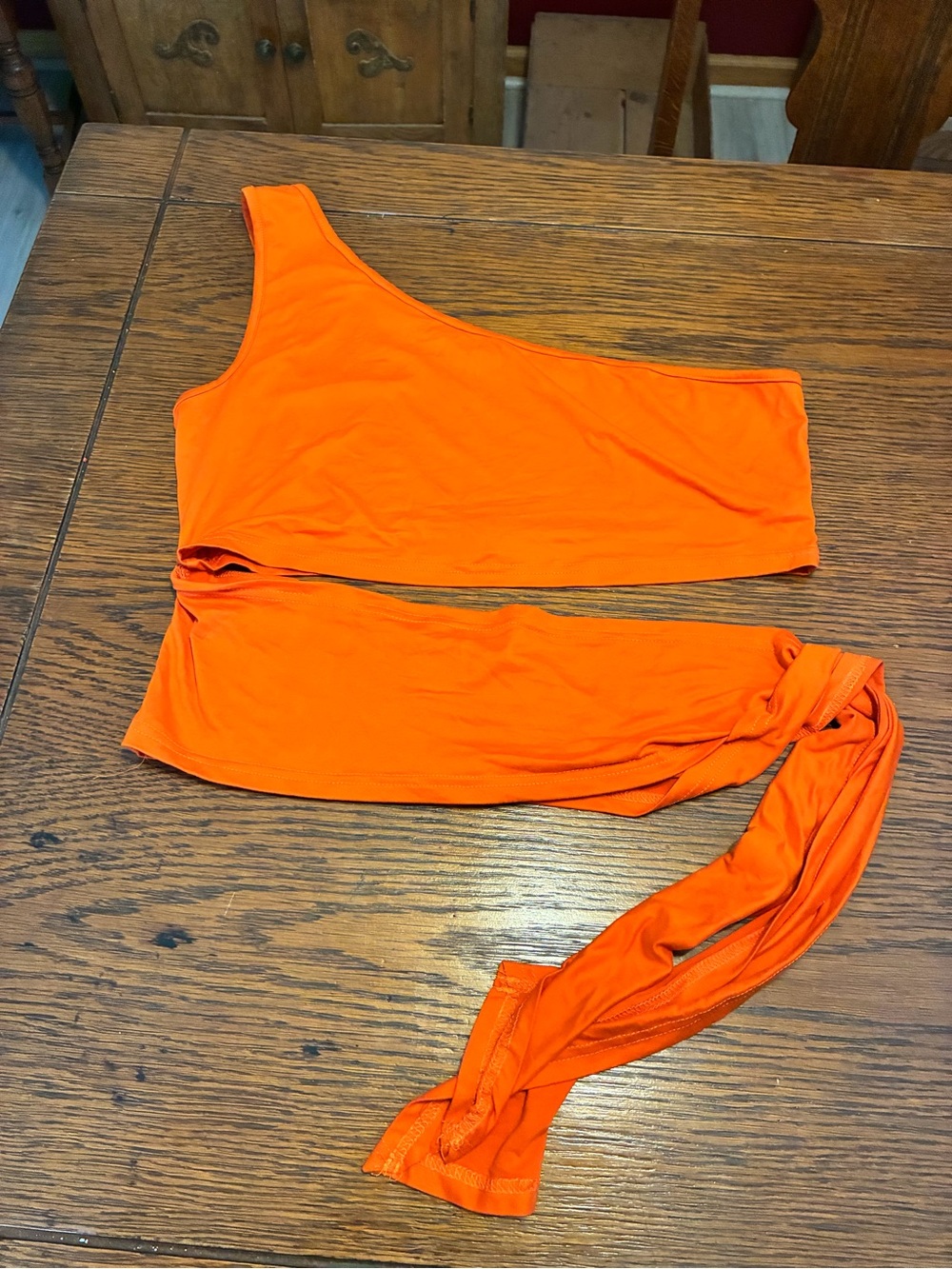 SHEIN Bright Orange One-Shoulder Tie-Detail Crop Top